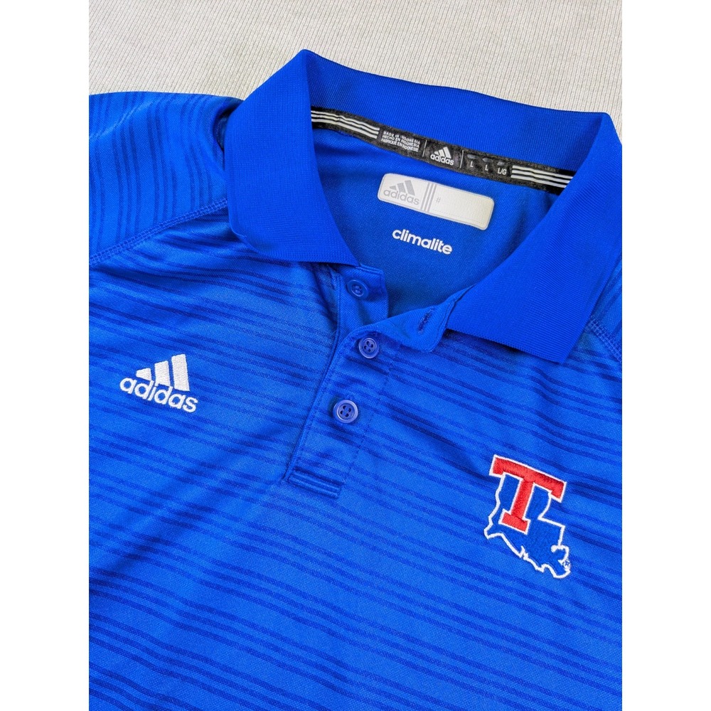 Louisiana Tech Bulldogs Shirt Mens Large Blue Adidas Polo Performance LA Tech